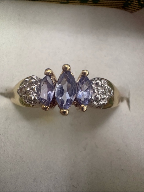 Jewelry - 10k Yellow Gold Band Ring with Purple Marquise Gemstones and Diamonds